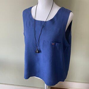 Vintage Dark Blue 100% Rayon Tank Top w/ Front Pocket (M)